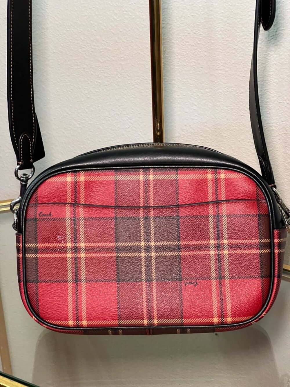 COACH RED TARTAN PLAID CROSSBODY BAG - Picture 2 of 8